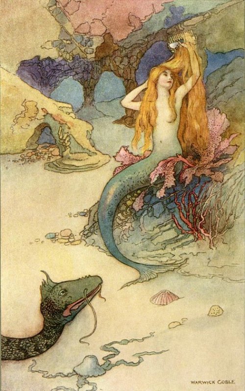 "And I should look like a fountain of gold."  - illustration by Warwick Goble to The Mermaid, by Alfred Lord Tennyson